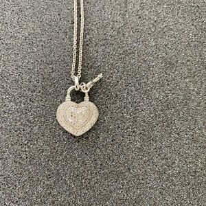 White gold, diamond heart with key necklace.